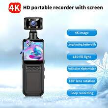 Cámara de acción de bolsillo 4K, cámara de video HD 1080P con pantalla 4K, WiFi, grabadora, carga USB, rotación de 180°, estabilizador de mano, visión nocturna, apta para grabación de vida, viajes, vlogging, transmisión en vivo y aventuras al aire libre - Gran regalo para parejas, regreso a la escuela o Pascua