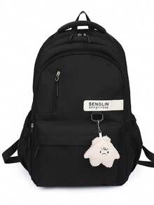 学校旅行笔记本电脑背包轻便包可爱耐用休闲包适合男孩和女孩大学背包大容量便携式背包适合户外、旅行、徒步旅行、无吊坠的书包。 - 黑色 - 查看 4