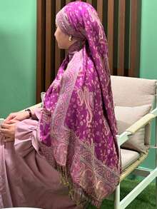 1 chiếc khăn choàng Jacquard họa tiết Paisley cổ điển phong cách Bohemian dành cho nữ, khăn choàng đa năng dùng để mặc hàng ngày cho trang phục - hồng - Xem 3