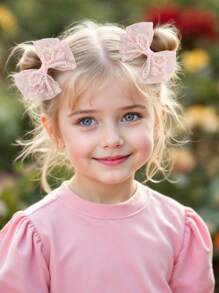 2 piezas/4 piezas Pinzas para el cabello con lazos de tul rosa y blanco para niñas, lazos de perlas artificiales, accesorios elegantes para el cabello para uso diario de adolescentes como regalo