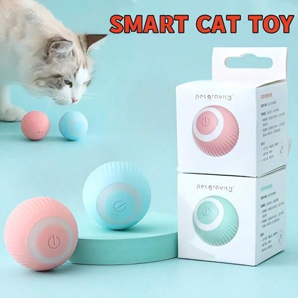 USB Rechargeable Interactive Cat Toy - Smart Rolling Ball With Blue And White Spiral Design, Smart Motion Tracking For Kittens And Small/Medium Cats, ABS Material, Interactive Cat Toy, Toy Design, Smooth Surface.