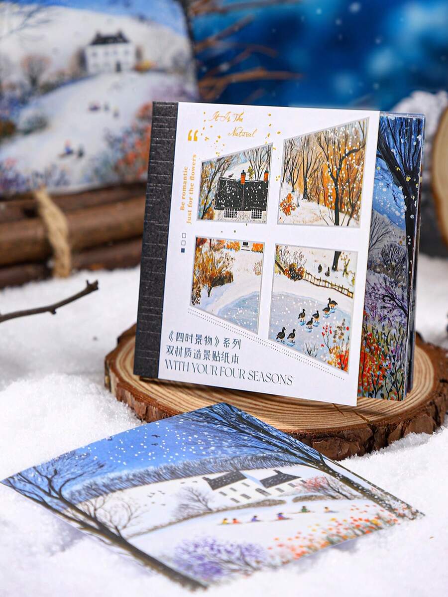 30 张四季主题装饰贴纸，剪贴簿用品，适用于礼物、办公室、家居、标签、教室、娱乐玩具、学生计划器、创意复古 DIY 景观装饰、学校用品、返校 - 彩色 - 查看 1