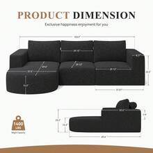 Nalupatio Modular Sectional Sofa With L-Shape Chaise,Cloud Sectional Modern Sleeper Couch With Deep Seat,Sponge Compression Sofas No Assembly Required