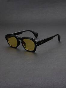 1 件男士方形框架耳钉装饰复古个性化街头风格时尚眼镜，非常适合派对装饰、夏季户外旅行、海滩度假，成为街头时尚焦点 - 彩色 - 查看 11