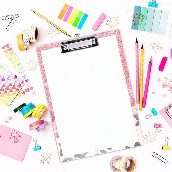 1 Set elegante e carino con appoggio in legno per fogli A4 con stampa leopardata rosa (inclusi molletta e blocco note), formato lettera adatto per ufficio, insegnanti, infermieri, forniture scolastiche, back to school