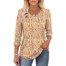 XIEERDUO 3/4 Length Sleeve Womens Tops Dressy Casual Blouses For Women 2025  V Neck T Shirts Summer Clothes - Z 橘子點 - 查看 2