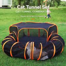 1pc - Foldable 2-In-1 Cat Tunnel & Tent - Portable Cat Toy Fence, Indoor Outdoor Pet Game Hideout - Multicolor - View 5