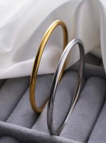 1pc Minimalist Chinese Style 'Three Lives Three Worlds' Stainless Steel Non-Fading Smooth Circle Bracelet For Women (Handmade Product With Slight Surface Marks)