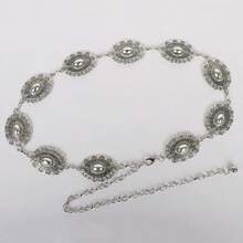 Vintage Silver Gold Carved Waistband Metal Thin Waist Chain Women Belt - 銀色1 - 查看 8