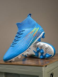 1 Pair Recommended New Soccer Shoes For Youth, Suitable For Daily Grass Soccer Training, Sports Matches, With TPU Cleats, Non-Slip, High-Top, Durable, Suitable For All Seasons - Blue - View 5