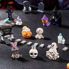 21pcs Halloween Ornaments, Halloween Scene Layout Miniature Model, Halloween Mini Decoration, Halloween Small Ornaments, Skull Mummy, Resurrection Ghost Festival Horror Resin Ornaments, Home Desktop Creative Decoration