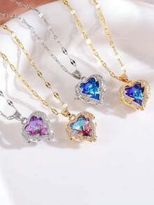 1件新款海洋之心项链简约高端蓝色项链配心形锁骨链