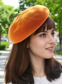 1 pieza Boina de artista hecha a mano con decoración de brotes de frijol, estilo de fruta delgada y transpirable, adecuada para regalos, fiestas de Halloween, uso diario, primavera/verano