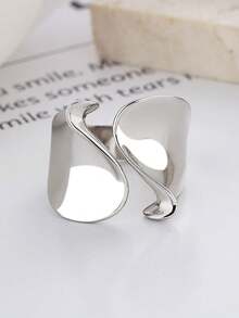1PC Silvery Rings For Women Couple Minimalist Handmade Simple Big Ring Party Jewelry Gift - Silver - View 3