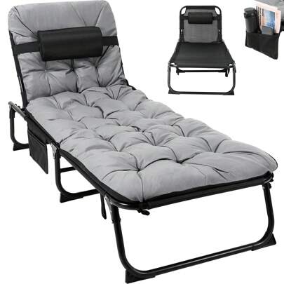 Chaise Longue da giardino, da bordo piscina, per 4 persone, da spiaggia, da balcone, da giardino, da letto portatile, da letto per gli ospiti, con struttura per letto e imbottitura in cotone, da campeggio.
