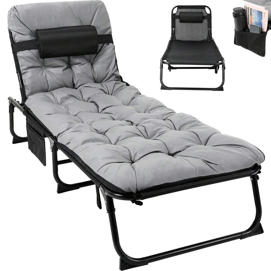 Chaise Longue da giardino, da bordo piscina, per 4 persone, da spiaggia, da balcone, da giardino, da letto portatile, da letto per gli ospiti, con struttura per letto e imbottitura in cotone, da campeggio.