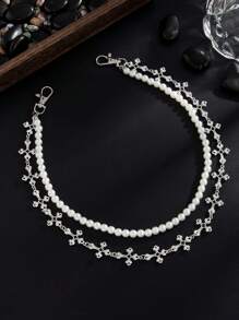 1 pieza Cadena para la cintura estilo retro y minimalista con perlas falsas, cadena cruzada personalizada para hombre, utilizada para decorar pantalones