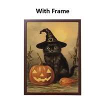 (帆布海报可选框架) 1 件哥特式魔法黑猫海报万圣节墙艺术帆布装饰海报家居房间，适用于家居装饰墙面装饰