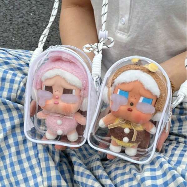 1 transparante stofkap - Poppenbeschermhoes met veersleutelhanger, geschikt voor Gen 1/Gen 2 (poppentouw niet inbegrepen, willekeurige kleur)