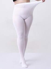 1条加大码白色天鹅绒打底裤，高弹纯色连裤袜，适合夜店穿着，可DIY紧身裤 - 白色 - 查看 5