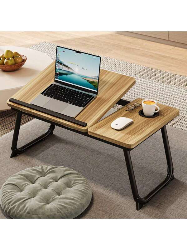 Mesa de cama de computadora portátil, Mesa de cama plegable con estante de copa, estante de mesa de computadora portátil, que se puede ajustar en cinco marchas, adecuado para trabajar, vaciar y escribir en el sofá de la cama y suelo.