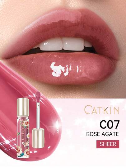  CATKIN Plumping Lip Gloss, Moisturizing & Tinting, Gives Fuller Lips, Non-Sticky, Glass-Like Shine, Long-Lasting Hydration, C07 Rose Agate Shade