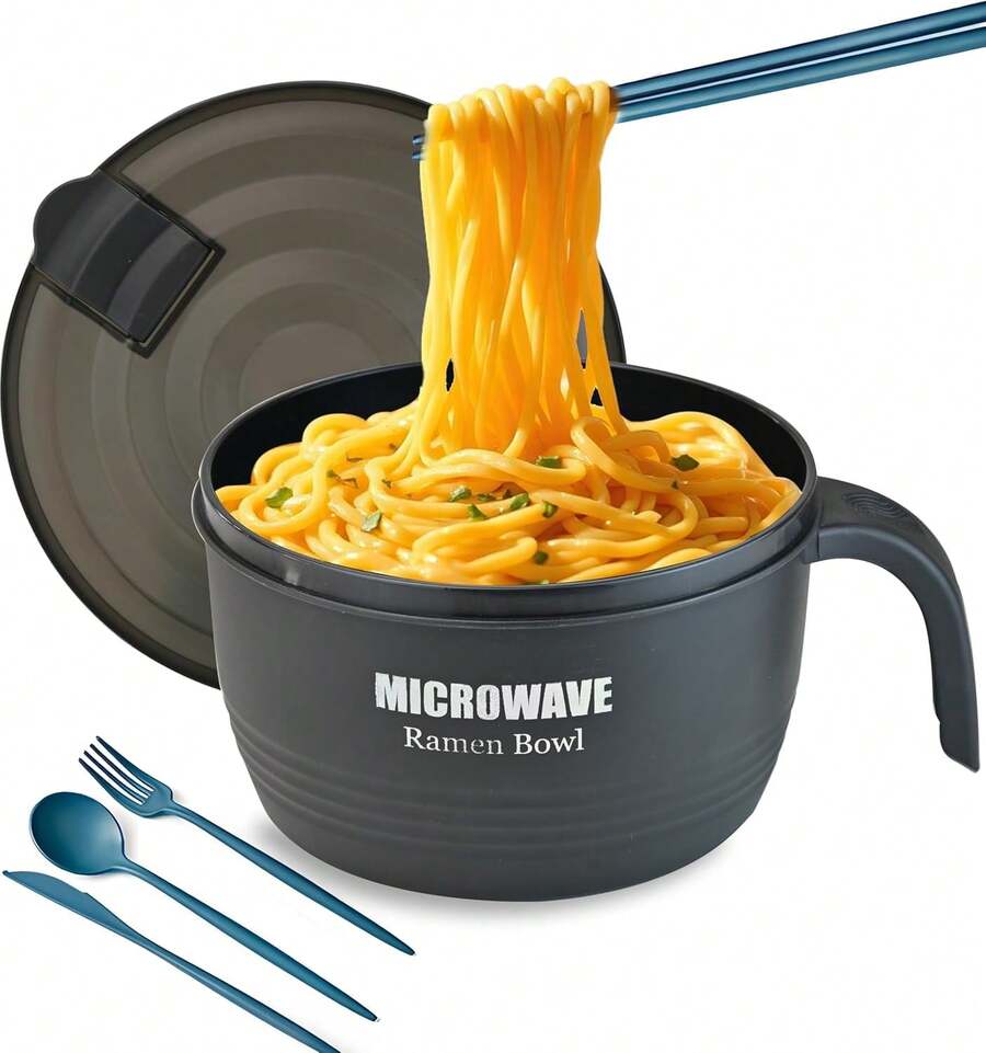 Large Ramen Bowl, Ramen Noodle Bowls Microwavable,Ramen Bowl Microwavable 45 Oz, Ramen Cooker, Microwave Pasta Cooker, Ramen Bowl Microwave Gift For College Boys Girls Male Female Dorm Room (Black) - Black and White - View 1