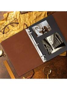 Rustic Leather Photo Album, DIY 21.5x17cm, With 60 Pages Vintage Scrapbook, 240 Photos Capacity, Wedding Guest Book, Friendship Gift, Heart Shaped Compact Size, Home Decor Album