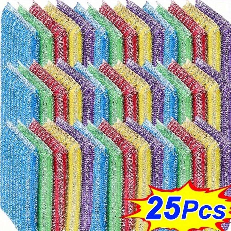 25 pièces Éponges doubles faces réutilisables, tampon à récurer en éponge épaissi pour faire la vaisselle, outils de nettoyage de cuisine ménagers