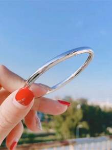 1pc Minimalist Chinese Style 'Three Lives Three Worlds' Stainless Steel Non-Fading Smooth Circle Bracelet For Women (Handmade Product With Slight Surface Marks)