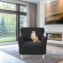Local Delivery - Banquet Armchair Slipcover Printed Chair Covers With Arms Stretch Club Chair Slipcover Soft Armchair Sofa Covers Anti-Slip Furniture Protector For Dogs Pets Home Living Room Decor, 14 - T-jacquard Black - 查看 8