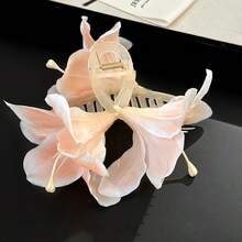 1个水钻花朵网纱蝴蝶流苏甜美时尚百搭发爪时尚发饰花朵爪夹优雅发夹，沙滩配饰秋冬度假装扮女士夏季度假发夹 - 咖色 - 查看 9