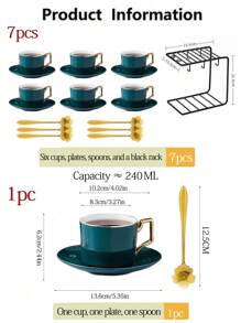 1 Set (1 Cup, 1 Saucer, 1 Spoon) / 1 Set Of 6 Cups, 6 Saucers, 6 Spoons (With Black Holder + Cherry Blossom Gold Spoon) Ceramic Coffee Cup, Saucer, Elegant Coffee & Dessert Plate, Classic Afternoon Tea Set, Creative Minimalist Afternoon Tea Cup, Coffee Cup Set, Solid Color Graceful Series, Espresso Cup With Handle, Mug, Milk Cup, Space-Saving Essential, Must-Have For Coffee Lovers, For Daily Home & Office Use, Family/School Supplies, Holiday Gift, Suitable For Home, Garden, Restaurant, Holiday Events - Dishwasher Friendly Back To School