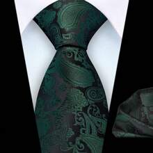 Set de 2 piezas que incluye corbata de 8cm de ancho con estampado de cachemir y flor y pañuelo a juego. Elegante accesorio de corbata de negocios de alta calidad para bodas, regalos familiares, Navidad o fiestas.