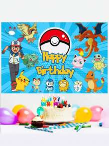 pokemon Pokemon Pikachu Background Cloth, Cute Cartoon Pikachu Photo Background Banner, Birthday Party Decoration Banner, Photo Background Cloth, Party Supplies, Party Tablecloth, Party Decorations, Party Small Gifts Christmas, Halloween, Festival Supplies, Festival Decorations, Thanksgiving, Back-To-School Season, Autumn And Winter