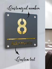 1pc Số nhà Acrylic tùy chỉnh - Số nhà và địa chỉ được cá nhân hóa cũng như Bảng tên, Có sẵn màu vàng và bạc, với chữ 3D - Thích hợp cho nhà ở, văn phòng và sự kiện - Thiết kế chống thấm nước - Có thể lắp đặt trên biển hiệu trang trí nhà ở và thương mại. Thiết kế lắp đặt tường chống chịu thời tiết, Thích hợp cho cả sử dụng trong nhà và ngoài trời, Không cần đi dây. Thích hợp cho trang trí nhà ở, văn phòng, khách sạn và căn hộ - Nhiều màu - Xem 2