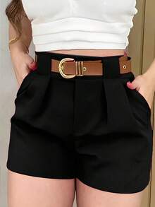 Pantalones cortos de bolsillo para señora con cinturón - Negro - Ver 1