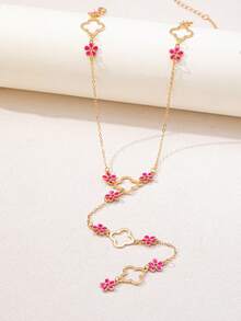 1pc Fashionable Unique Lucky Flower Y-Shaped Long Necklace - Yellow Gold - View 4