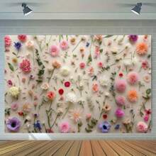 1pc Multicolor Flower 2D Flat Background Flag Wall, Polyester Fiber, Multiple Sizes, Suitable For Home, Yard Decoration Background, Birthday Party, Anniversary And Home Decoration And Party Photo Background