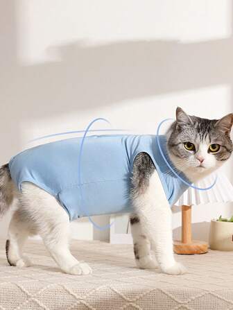 Combinaison chat douce et respirante pour la stérilisation, gilet de récupération pour animaux de compagnie à haute élasticité - haut sans manches bleu clair, sangles réglables, anti-léchage et anti-griffure, convient pour la récupération post-chirurgicale, petits chiens toutes saisons, décoration anti-léchage pour chat | Vêtement de sécurité pour animaux de compagnie | Vêtement confortable pour animaux de compagnie