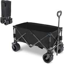 Collapsible Wagon Carts Foldable, Garden Cart With 360° All-Terrain Wheels, Adjustable Handle, 220lbs Weight Capacity, 113L, Utility Wagons For Outdoor, Heavy Duty Wagon Cart - 黑色 - 查看 1