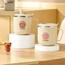 1个270毫升迷你可爱水豚牛奶杯，儿童水杯，带吸管和手柄，密封防漏316不锈钢吸管杯，便携式双层保温茶牛奶咖啡杯，防烫饮水杯，适合成人和学生在家、学校、办公室、聚会、户外露营、野餐、旅行、返校等场合使用 - 彩色 - 查看 4