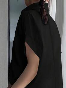 Women's Commuter Casual Solid Color Batwing Sleeve Short Sleeve Elegant Collared Shirt - Comfortable Blouse, Suitable For Office, Work And Daily Wear Black Summer - Black - View 2