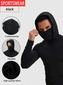 Men's Fitted Sports Face Mask Hooded Jumpsuit Long Sleeve, Men's Running, Fitness, Outdoor Casual Long Sleeve
