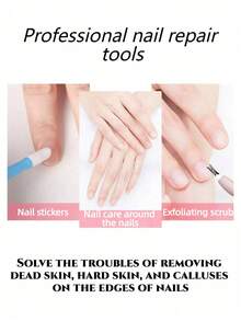 1/3/5pcs 2 In 1 Double Head Cuticle Pusher Nail Sticker Nail Buffer Stainless Steel Nail Clipper Foot File Home Manicure Kit (Random Color) - Multicolor - View 3