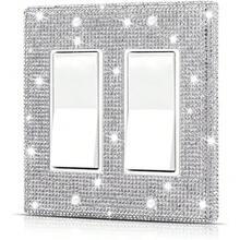 Local Delivery--Wall Plate Light Switch Cover, Standard Size 4.50" X 2.76", Dengduoduo Silver Pink Rhinestones Bling Decorative Wall Plate Light Switch Outlet Cover For Bedroom Accessories Home Decor - 銀色設計2 - 查看 1
