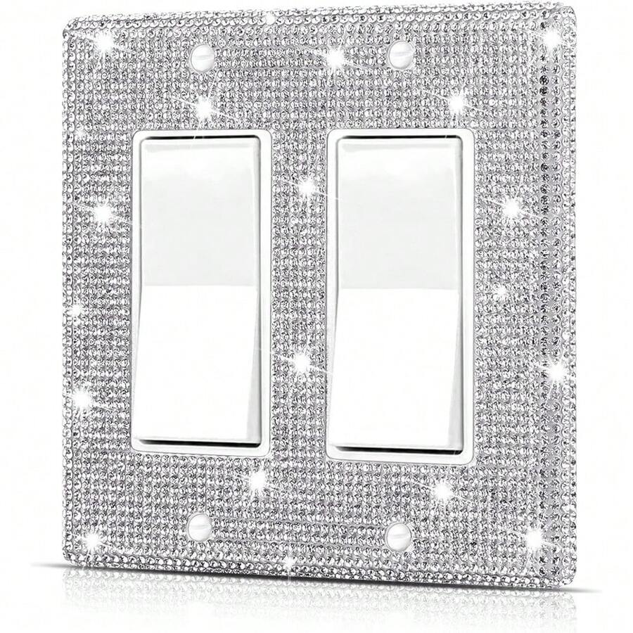 Local Delivery--Wall Plate Light Switch Cover, Standard Size 4.50" X 2.76", Dengduoduo Silver Pink Rhinestones Bling Decorative Wall Plate Light Switch Outlet Cover For Bedroom Accessories Home Decor - 銀色設計2 - 查看 1