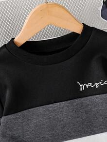 Conjunto de moletom e calça com estampa de letras e contraste de cores para meninos adolescentes - Preto - Ver 4