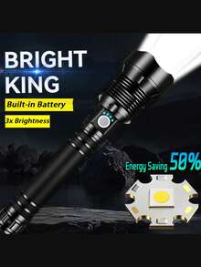 1pc Long High Power Strong Light Telescopic Zoom LED Flashlight Torch Light USB Rechargeable Portable Tactical Lantern Outdoor Torch - As Shown In the Figure - View 3