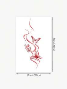 1 pieza Pegatina de tatuaje temporal lavable, mariposa roja grande, adecuado para personas - Rojo - Ver 5